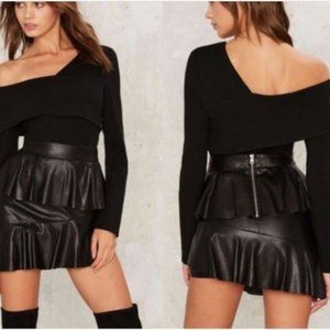 Lavish Alice Cold Shoulder Asymmetrical Black Bodysuit Thong XS